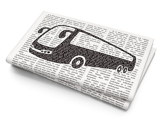 Image showing Vacation concept: Bus on Newspaper background