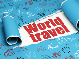 Image showing Vacation concept: red text World Travel under the piece of  torn paper