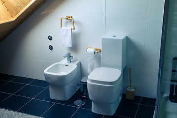 Image showing Toilet and Bidet in a Modern Bathroom