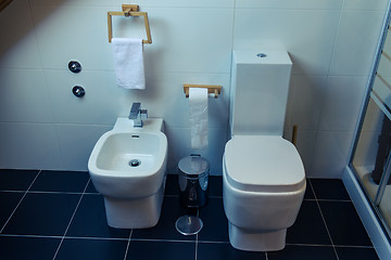 Image showing Toilet and Bidet in a Modern Bathroom
