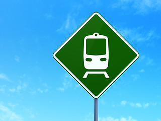 Image showing Tourism concept: Train on road sign background