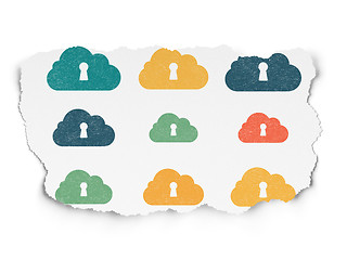 Image showing Cloud technology concept: Cloud With Keyhole icons on Torn Paper background