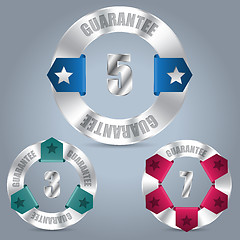 Image showing Metallic guarantee badge set with color ribbons