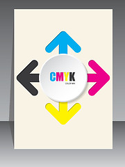 Image showing Cmyk brochure with color arrows and white 3d circle