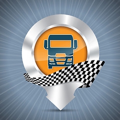 Image showing Truck badge with metallic pointer and race flag