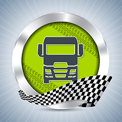 Image showing Truck badge with tire tracks and race flag ribbon