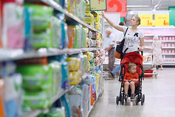 Image showing Mother with her boy in the supermarket