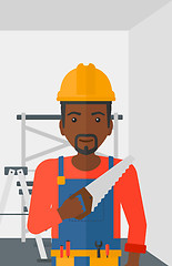 Image showing Smiling worker with saw.