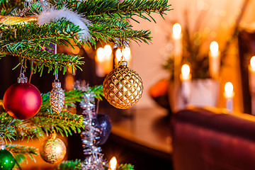 Image showing Christmas tree with shiny baubles