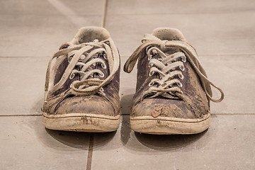 Image showing Shoes covered with mud