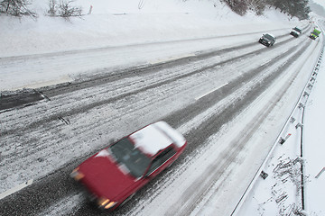 Image showing Winter traffic on the motorway