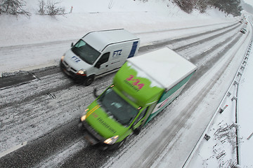 Image showing Winter traffic on the motorway