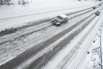 Image showing Winter traffic on the motorway