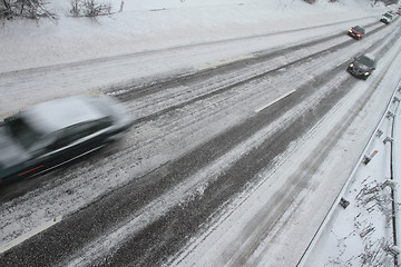 Image showing Winter traffic on the motorway