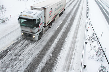 Image showing Winter traffic on the motorway