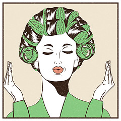 Image showing Woman with curlers in their hair. Pop Art illustration.
