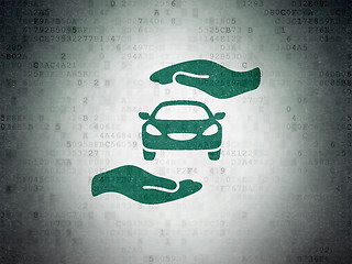 Image showing Insurance concept: Car And Palm on Digital Paper background