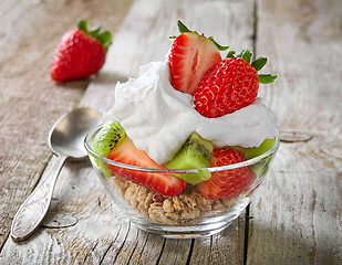 Image showing fruits and berries with whipped cream