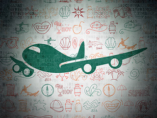 Image showing Vacation concept: Airplane on Digital Paper background