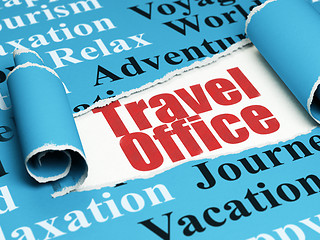 Image showing Travel concept: red text Travel Office under the piece of  torn paper