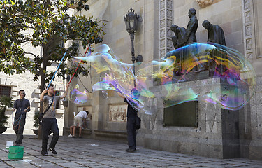 Image showing Soap bubbles performance in Barcelona.