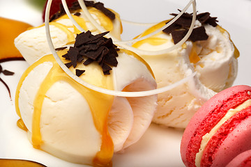 Image showing Gourmet vanilla ice cream with macaroons