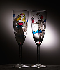 Image showing Empty wedding champagne glasses. Vintage.