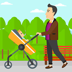 Image showing Man pushing pram.