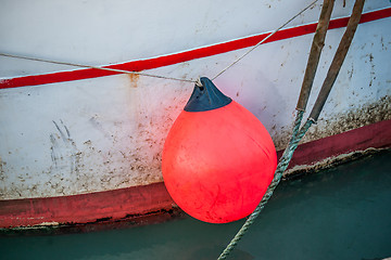 Image showing Orange buoy on a fishing boat