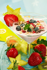 Image showing Yogurt dessert with fruits