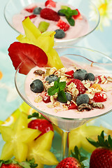 Image showing Yogurt dessert with fruits