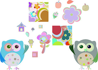 Image showing sweet owls, flowers vector