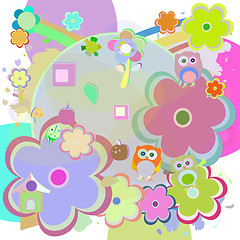 Image showing birthday party elements with cute owls and birds vector