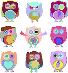 Image showing Set of vector cartoon owls with various emotions