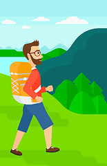 Image showing Man with backpack hiking.