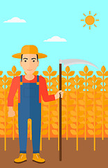 Image showing Farmer on the field with scythe.