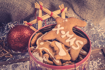 Image showing Homemade cookies in a tin