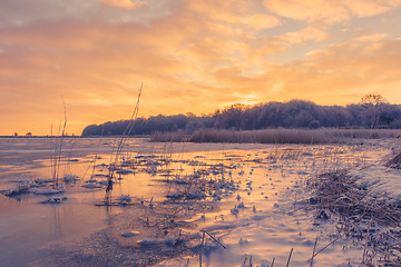 Image showing Ice on a lake in the sunrise