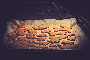 Image showing Xmas cookies in the oven