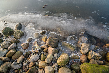 Image showing Rocks at a frozen lake