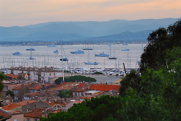 Image showing St.Tropez harbor at sunset