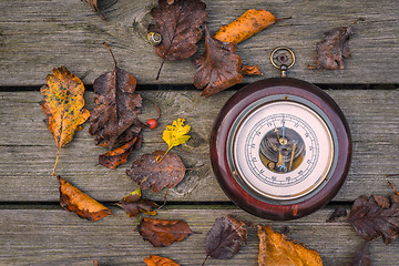 Image showing Barometer on wooden planks