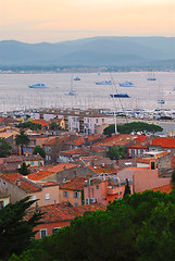 Image showing St.Tropez harbor at sunset