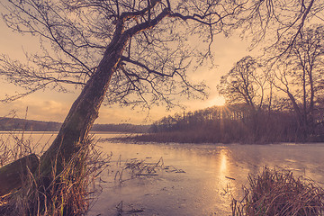 Image showing Sunset at a frozen lake