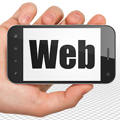 Image showing Web design concept: Hand Holding Smartphone with Web on display