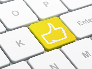 Image showing Social network concept: Thumb Up on computer keyboard background