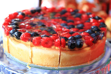 Image showing raspberries and blueberries cake