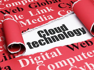 Image showing Cloud networking concept: black text Cloud Technology under the piece of  torn paper