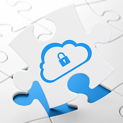 Image showing Cloud technology concept: Cloud With Padlock on puzzle background