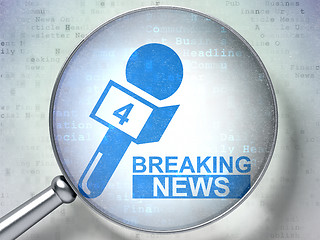 Image showing News concept: Breaking News And Microphone with optical glass on digital background